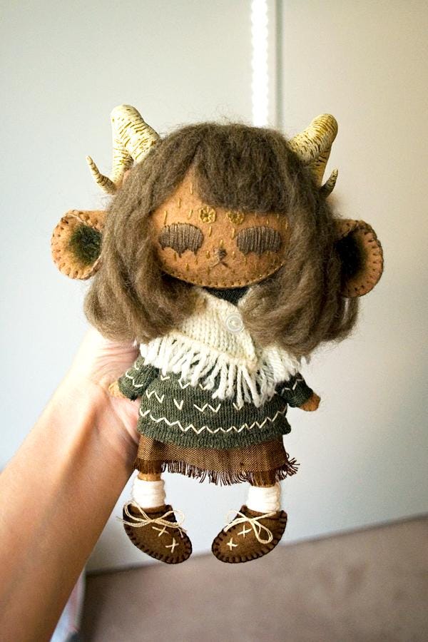 the den tree felt doll hand sewing pattern & printable pdf WITH instructions / tutorial