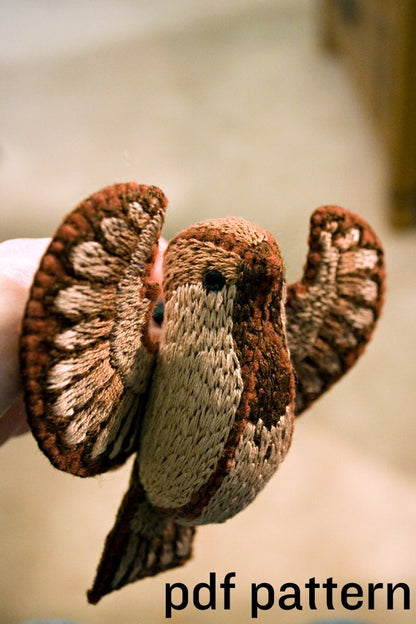 bird plushie sewing pattern and hand embroidery tutorial