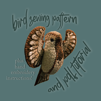 bird plushie sewing pattern and hand embroidery tutorial